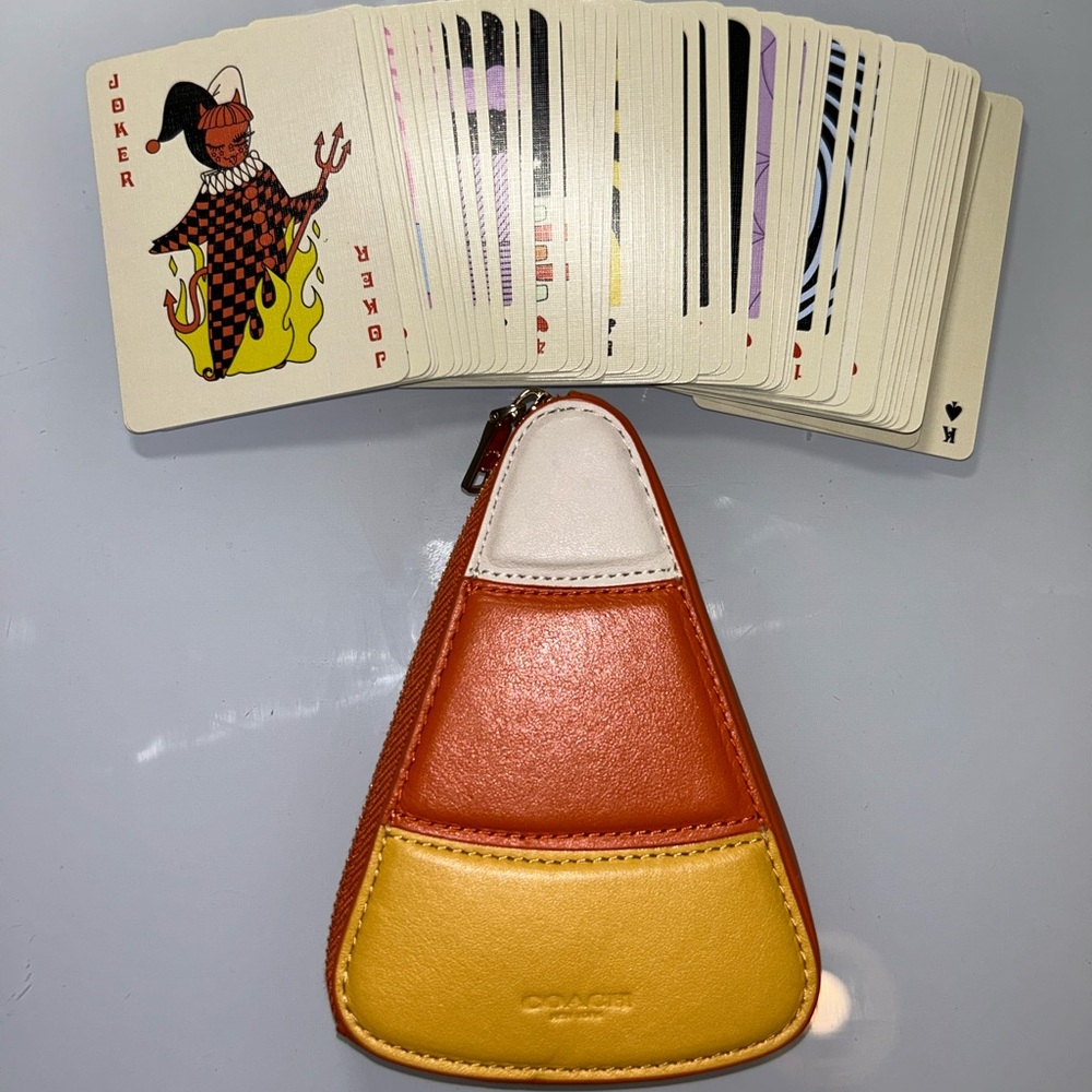 Coach Colorblock Leather Mini Coin Pouch in Yellow, Orange, Cream - Picture 8 of 8